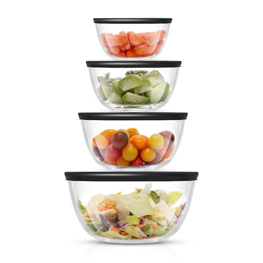 JoyJolt Joyful 4 Piece Glass Mixing Bowls with Lids Set - Clear, Black